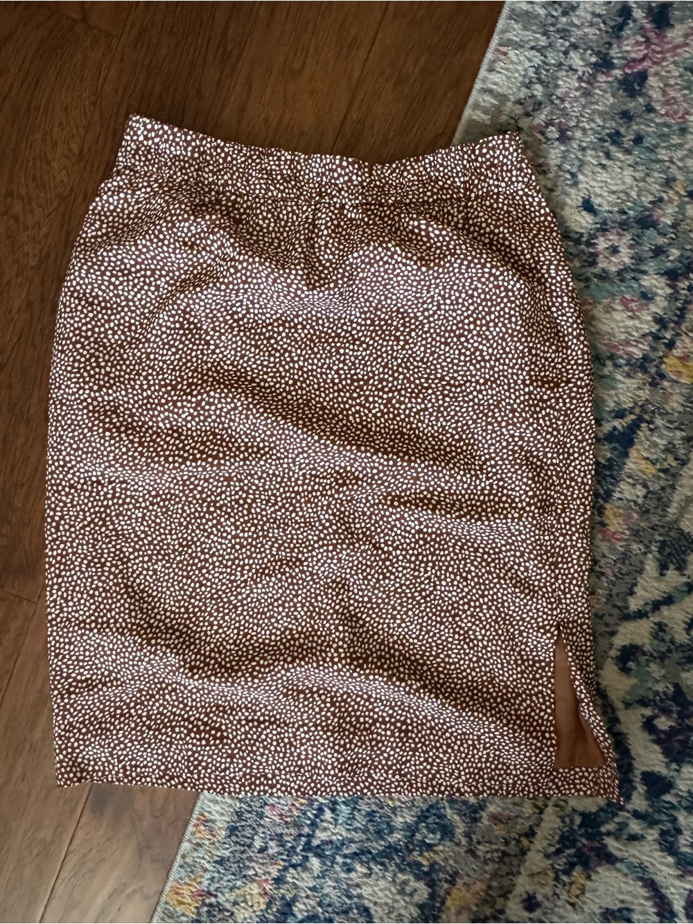 NWT J.Crew Brown and White Dot Printed Midi Skirt Large